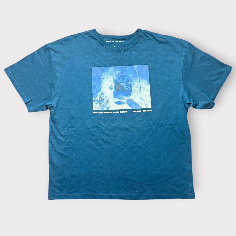 Billie Eilish Hit Me Hard and Soft 2024 Graphic T-Shirt Teal Blue Large